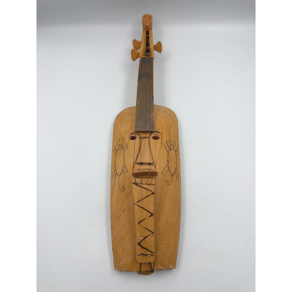 Vintage Primitive Hand Carved Wooden Fiddle Anthropomorphic Instrument 20"